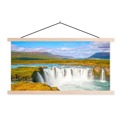 Produktbild von MuchoWow® Textilposter Wasserfall - Wasser - Natur 60x30 cm mit holzfarbenen Rahmen - Dekoration