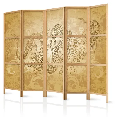 Immagine prodotto di Pannello divisorio giapponese, 5 ante, pieghevole, realizzato in tessuto non tessuto di alta qualità, con motivo del drago giapponese, ideale per la camera da letto, dimensioni 225 cm x 172 cm