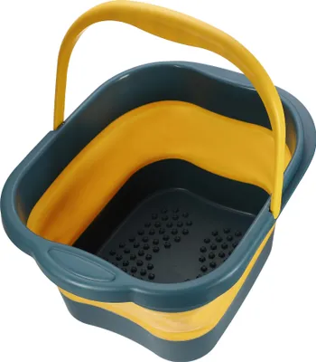 Produktbild von Zusammenklappbares Fußbad, 15 l/4 Gallonen, Fußbadewanne mit Griff, Fußbadbecken zur Massage von Akupunkturpunkten, Pediküre-Fußbad, Grün-Gelb