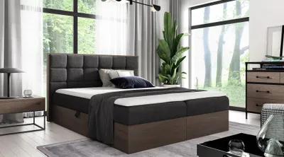 Produktbild von Kontinentales Bett 160x200 CHANTELLE 1 - dunkle Eiche / Graphit + GRATIS Matratzenauflage
