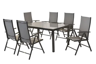 Produktbild von Merxx Gartenmöbelset Amalfi 7tlg., 6 Klappsessel, 1 Tisch 150 x 90 cm - Aluminium/Textil
