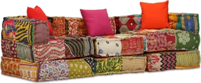 Produktbild von The Living Store 3-Sitzer Modularer Pouf Patchwork Stoff