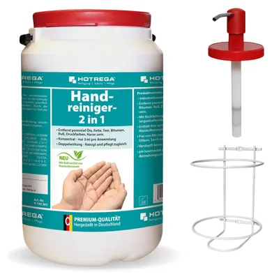 Produktbild von HOTREGA Handwaschpaste Werkstatt 3 L | Handreiniger mit Spender | Profi Handreinigungscreme für KFZ & Baustelle | Maismehl-Reibemittel | pH-hautneutral | Wandhalterung