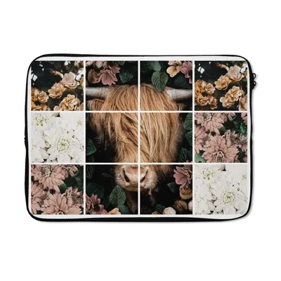 Produktbild von MuchoWow® Laptop Hülle 14 ZollCollage - Schottischer Highlander - Blumen Laptoptasche - Laptoptasche - Stoßsicher - Schutzhaube
