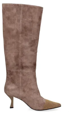 Image de Botte Haute Femme Cuir Véritable avec Clous Dorés Marc Ellis Light Taupe 36