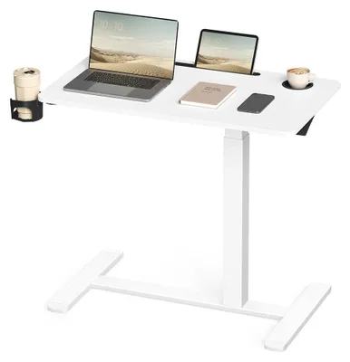 Image de Table d'appoint blanche réglable sur roulettes – bureau mobile – 102 cm