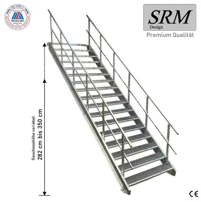 Produktbild von 17 Stufen Stahltreppe beidseitigem Geländer Breite 100 cm Geschosshöhe 282-350cm