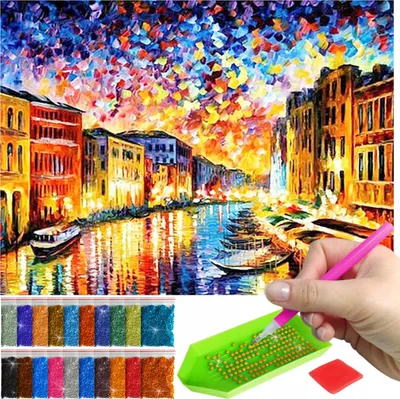 Produktbild von ARTULIO - Diamond Painting Set - Farbenfrohe Stadt am Kanal - 40 x 30 cm - Bilder DIY, Crystal Art, 5D Diamant Painting