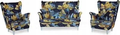 Produktbild von Family Meble Set aus Sofa + 2 Sessel Print 2-Sitzer Sofa Couch Zierpolsterung Freistehendes Lounge Sofa Bequem zum Entspannen Wohnzimmer Büro (POLY 3)