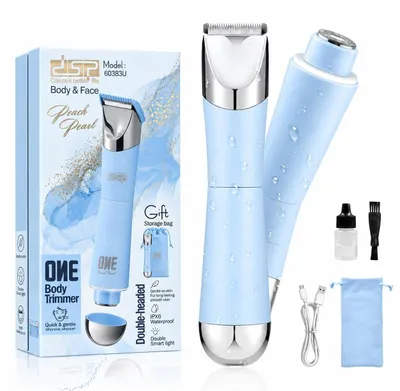 Productafbeelding van Bikini-trimmer voor dames, blauw, 2-in-1 elektrische scheerapparaat voor dames, IPX7 waterdicht en oplaadbaar. Trimmer voor gezicht, bikinilijn, lichaam en benen, geschikt voor gebruik onder de douche