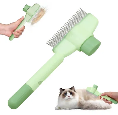 Obrázok produktu pre Kefa na domáce zvieratá pre psov a mačky | Hrebeň s ihličkami z nehrdzavejúcej ocele s funkciou jednoduchého čistenia | Ergonomická rukoväť | Odstraňuje odumreté chlpy a masíruje