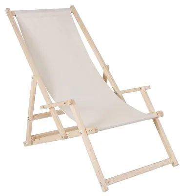 Immagine prodotto di Sdraio con braccioli Beige Sedia da spiaggia da campeggio in legno pieghevole Seduta pieghevole Balcone