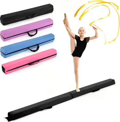 Produktbild von GOPLUS Schwebebalken für Zuhause, 210 cm klappbarer Gymnastikbalken mit Griff & Klettverschluss, Turnbalken für Kinder, Anfänger & Profis (Schwarz)