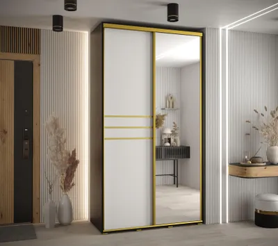 Obrázok produktu pre Šatníková skriňa YVONA 11 - 140/45 cm, čierna / biela / zlatá