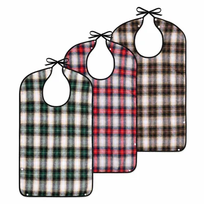 Produktbild von 3er Set Lätzchen für Erwachsene,kariert,78 x 45 cm–wasserdicht&waschbar,Esslatz mit Krümelfach,Druckknöpfen&Bindebändern, Kleidungsschutz für Senioren