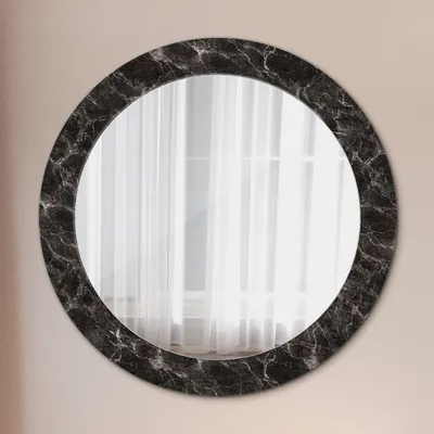 Produktbild von Runder Spiegel mit Modernem Aufdruck - Dekospiegel Wandmontage -schwarz marmor- Ø70cm