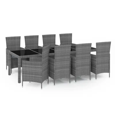 Image de vidaXL Salon de jardin 9 pièces avec coussins Poly Rattan Gris