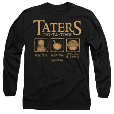 Obrázek produktu pro Tričko s potiskem "Taters" ze série Pán prstenů, uni, dlouhý rukáv, model TV38030 (velikost S), barva černá, Obrázek vytvořený pomocí AI