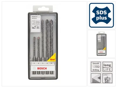 Immagine prodotto di Set di punte per trapano a percussione SDS-plus 5 Bosch Robust Line 5 pezzi 5/6/8/10 mm ( 2607019927 )  PGM