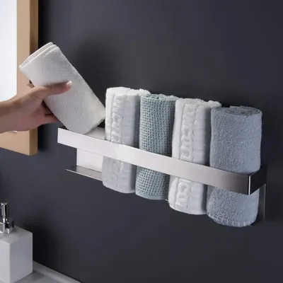 Image de Porte-serviettes en acier inoxydable, adhésif, 40 cm, argenté