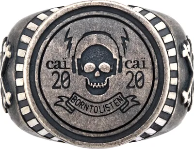 Produktbild von cai Ring 925/- Sterling Silber Siegelring matt oxidiert Rock Music Skull
