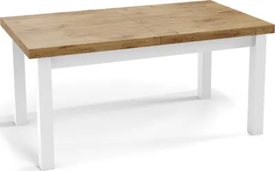 Obrázok produktu pre - 160 x 90 cmModerný obdĺžnikový rozkladací jedálenský stôl - úspora miesta - biele drevené nohy - 160 až 210 cm - dub Lancelot - 160 x 90 cm