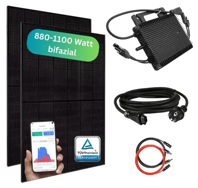 Produktbild von MYVOLTAICS Balkonkraftwerk MyBasic 880+ Watt, bifazial, Hoymiles Wechselrichter WLAN 800 Watt, Steckerfertig - einstecken. fertig. - 5m