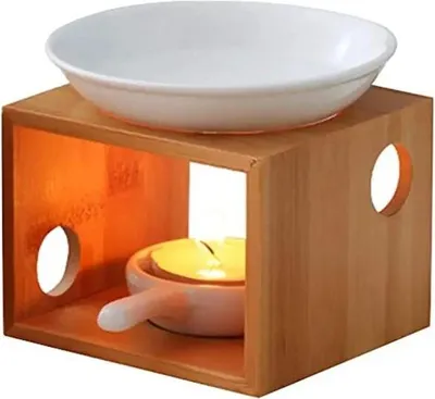Zdjęcie produktu dla Bambusowy dyfuzor olejków - Kwadratowy uchwyt na podgrzewacz i palnik olejków zapachowych - Zrównoważona lampa zapachowa do domu i spa