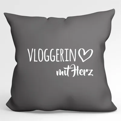 Produktbild von Huuraa Kissenbezug Vloggerin mit Herz 40x40cm Steel Grey Baumwolle Dekokissenbezug Geschenkidee