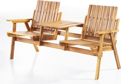 Produktbild von 2-Sitzer Gartenbank mit Tischablage aus Akazie, ca. 153 x 65 x 82 cm - Braun