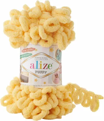 Produktbild von Alize Puffy PREMIUM Wolle Fingerstrick-Wolle, Schlaufenwolle, Chenille Garn, 100gr, 509 - Zitrone