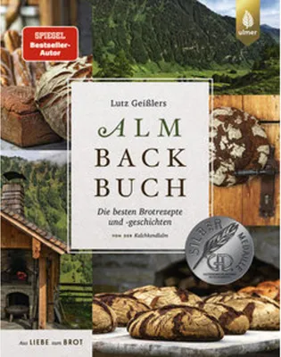 A collage of images showing bread, mountains, and a rustic baking setting.