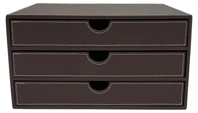 Zdjęcie produktu dla Pojemnik na dokumenty – organizer na biurko, 3-poziomowy, z szufladami – wykonany zpoliuretan i MDF – udźwig 10–20 kg – wymiary 33x25x18 cm – kolor: brązowy