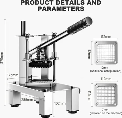 Obrázok produktu pre Krájač na zemiaky – krájač na hranolky – vertikálny – z nehrdzavejúcej ocele – krájač na zeleninu pre zemiaky, uhorky, mrkvu – strieborný