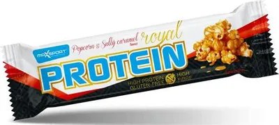 BATON PROTEINOWY O SMAKU SŁONEGO KARMELU I POPCORNU W POLEWIE KARMELOWEJ BEZGLUTENOWY 60 g - MAXSPORT