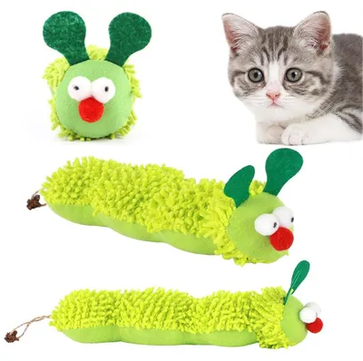 Produktbild von 2 Stück Katzenspielzeug Raupe Katzenminze Plüsch Grün Interaktiv