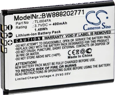 Produktbild von vhbw Akku Ersatz für Alcatel TLi004FA für Handy Smartphone Telefon (400 mAh, 3,7 V, Li-Ion)