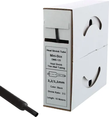 Obrázok produktu pre 10 metrov zmenšiteľná bužírka s lepidlom, 3 mm > 1 mm, čierna, s pomermi 3:1