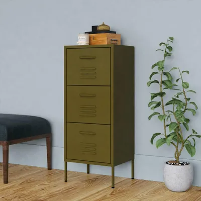 Produktbild von Aktenschrank "Hördt" aus Stahl in Olivgrün. Abmessungen (L/B/H) 42x35x101 cm