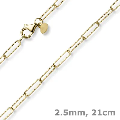 2-5mm-Paper-Clip-Armband-585-Gelbgold-strukturiert-21cm