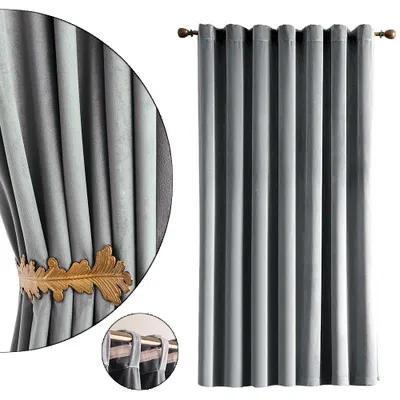 Produktbild von 2er Set Samt Gardinen Vorhänge Grau Wohnzimmer Schlafzimmer Vorhang Blickdicht Kräuselband Verdunklungsvorhänge Blackout Curtain, 132*274cm