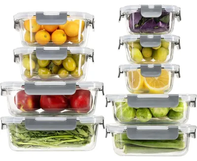 Productafbeelding van 18 glazen vershoudcontainers met deksel, luchtdicht, BPA-vrij, geschikt voor de magnetron, vriezer en vaatwasser