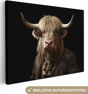 Zdjęcie produktu dla MuchoWow® - Obraz na płótnie - Szkocki góral - Krowa - Portret - Zwierzę, obraz na ścianę, dekoracja ścienna obrazy do salonu, 40x30cm
