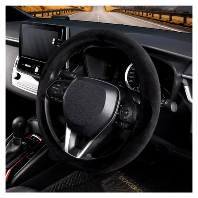 Produktbild von Plüsch Lenkradbezug Winter, Universal Lenkrad Bezug Fell, Lenkradhülle Wwarm Weich, Lenkradschutz Auto für 37-38 cm, Autozubehör Schwarz