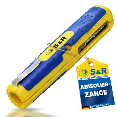 Zdjęcie produktu dla Narzędzie do zdejmowania izolacji S&R, kable, ściągacz izolacji, szczypce do zdejmowania izolacji, 10–20 AWG, SAT/RG6 i RG59, kable niskonapięciowe 8–13 mm, uniwersalne narzędzie do zdejmowania izolacji, ściągacz izolacji, ściągacz do kabli, narzędzie elektryczne