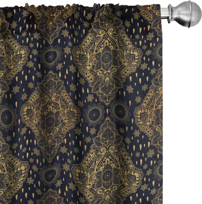 Produktbild von ABAKUHAUS Mandala Vorhänge, Gardinen, Bohemian Paisley Ornament Henna Tattoo ethnischen Stammes-Vintage-Design, 2 Stück 75 x 225 cm, Anthrazit grau Senf