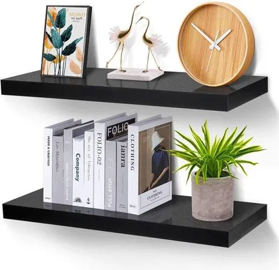 Produktbild von Famanu Wandregal Schwarz - 60 cm - Dekorative Regale - Aufbewahrung - 2 Stück