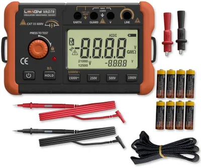 Productafbeelding van Digitale Isolatieweerstand Tester - Nauwkeurige Megohm Meter voor DC/AC Spanningstesten (20-1500V, 20-750V) en weerstandsmeting (0-5000 Megohms)