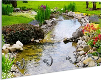 Produktbild von Wallario Schlüsselbrett aus Glas, Motiv: Blumen am Teich, 30 x 20 cm mit 4 Haken