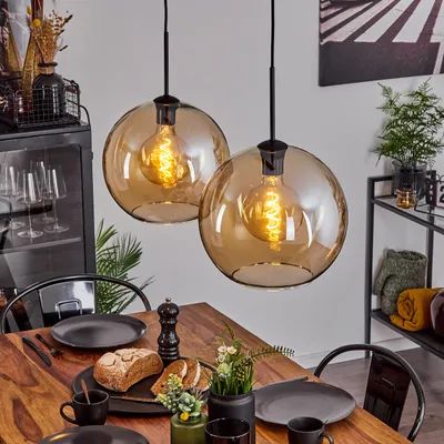 Produktbild von Cesaro »Cesaro« Hängelampe aus Metall/Glas in Schwarz/Bernsteinfarben